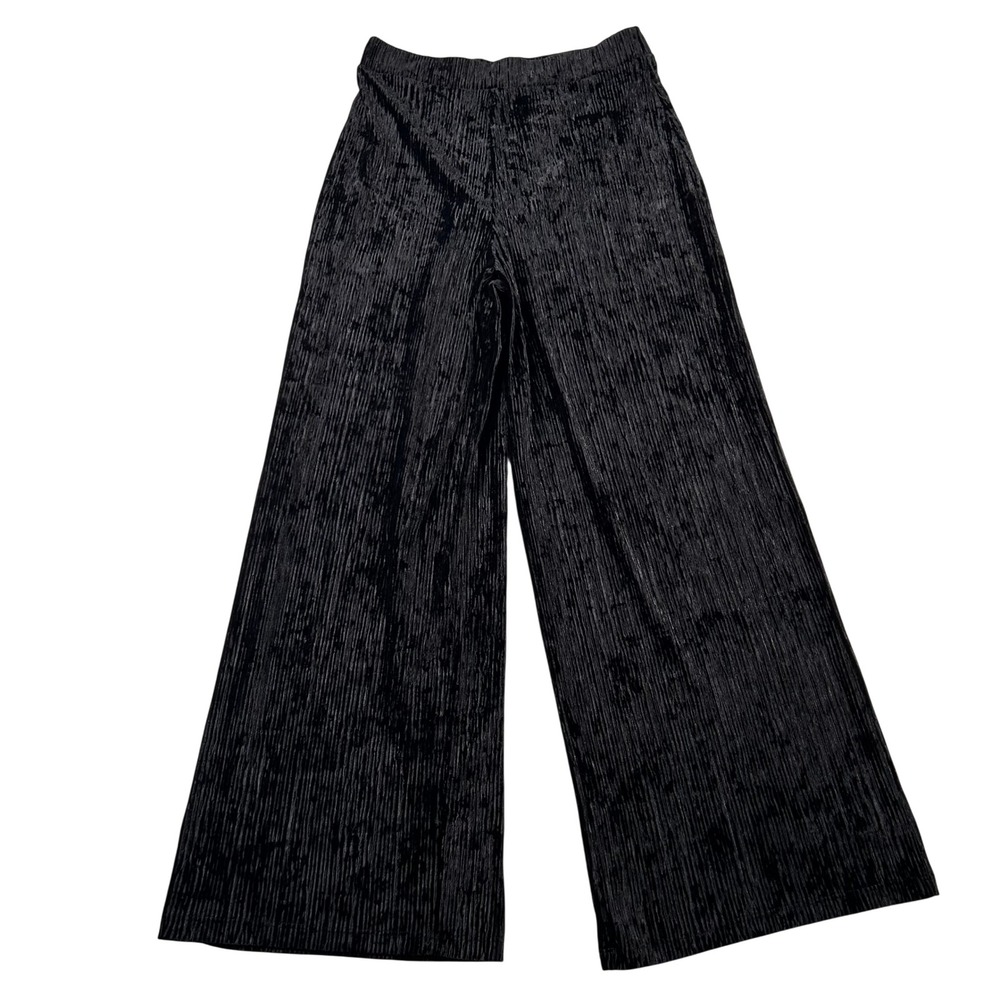 Banana Republic Pants Womens S Wide Leg Black Crushed Velvet Pleat Ribbed Dressy